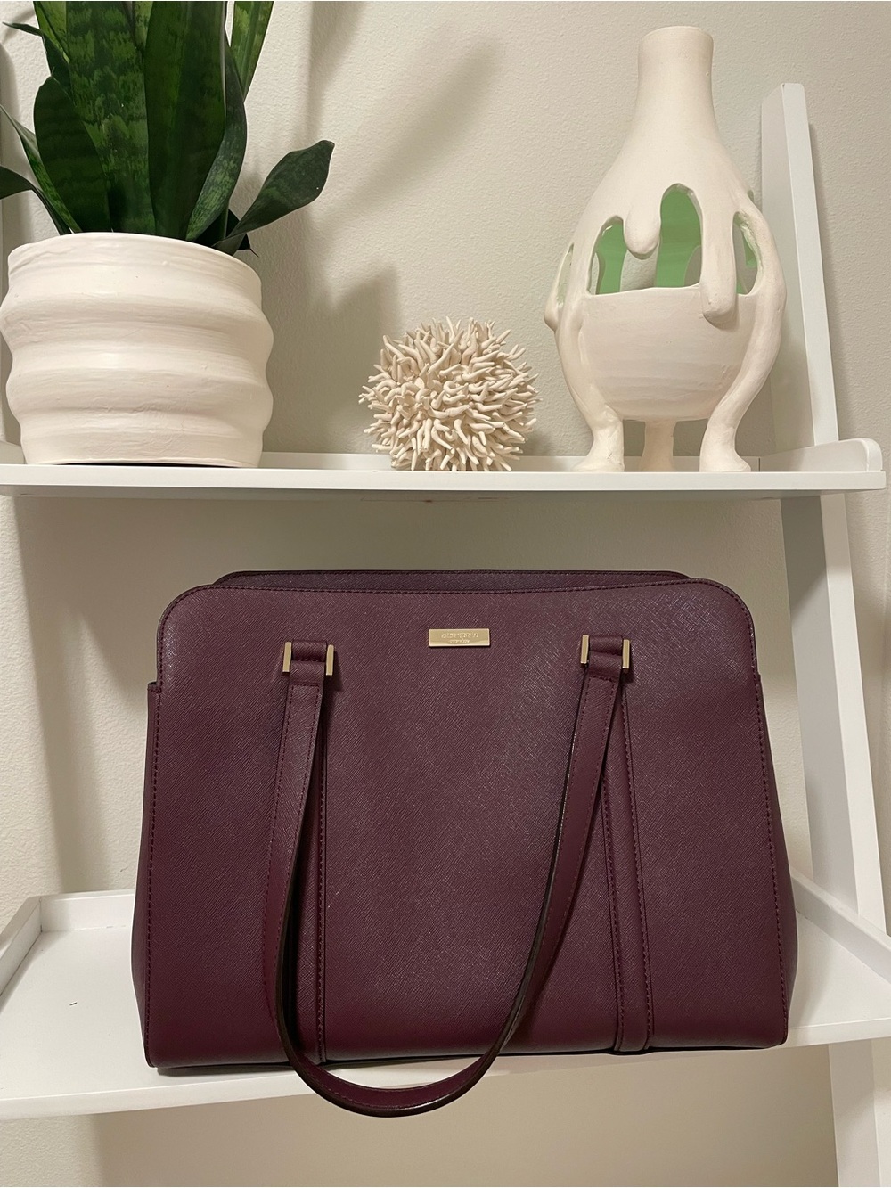 kate spade plum Saffiano leather shoulder bag with gold-tone accents